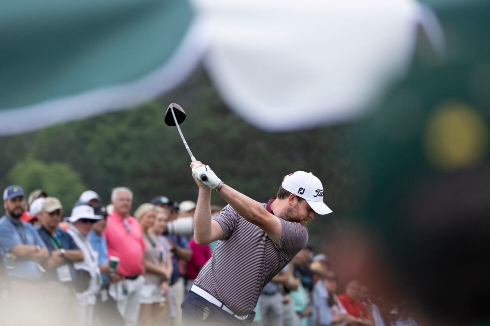 Amateur Matthew McClean of Northern Ireland plays a stroke from the No. 1 tee during the first...