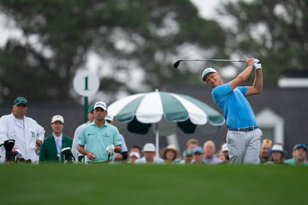 Adrian Meronk of Poland plays a stroke from the No. 1 tee during the first round of the 2023...