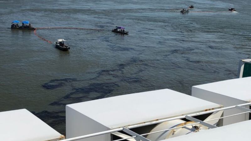 Streaks of oil could be seen in the Saint Simons Sound after a new pollution discharge by the...