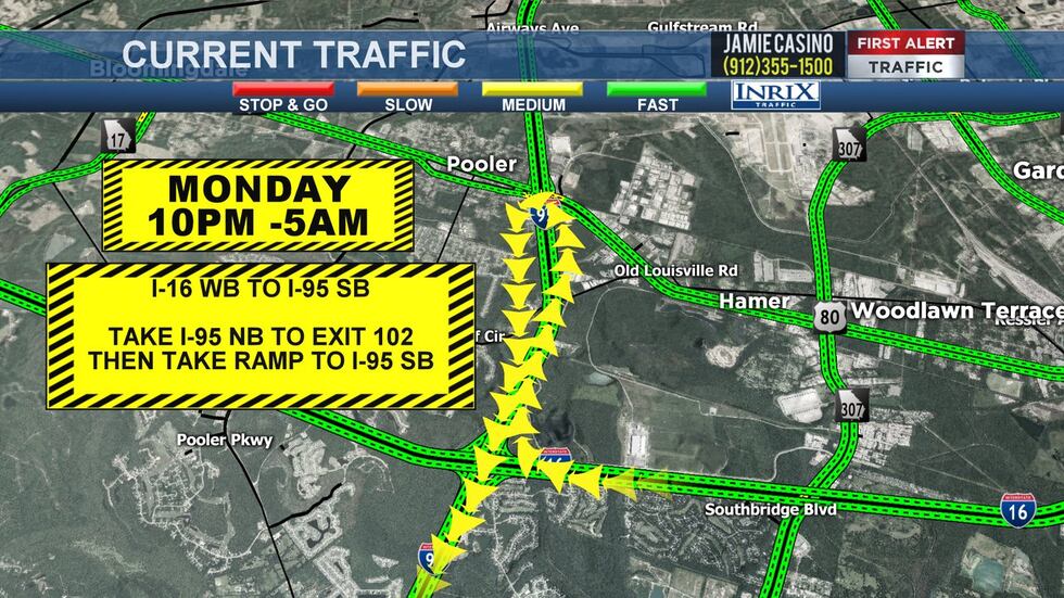 I-16 Westbound to I-95 Southbound detour.