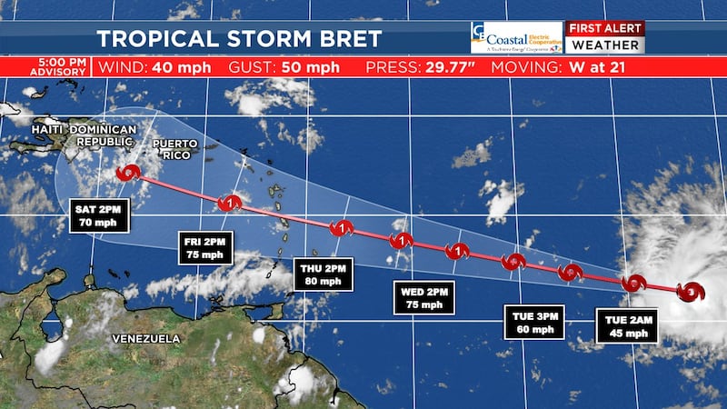 Tropical Storm Bret forms in the Atlantic Ocean