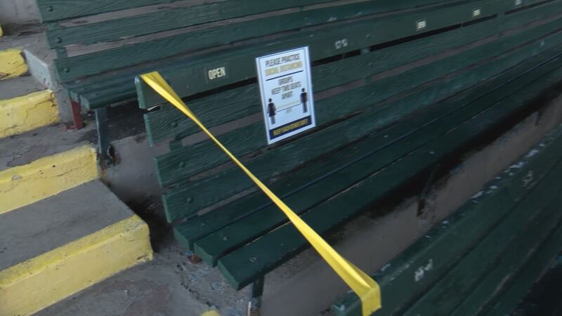 Markers to help socially distance fans at Savannah Bananas games.