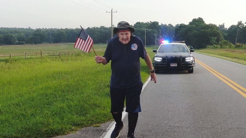 A World War Two veteran walking across the country for the second time - is calling it quits.