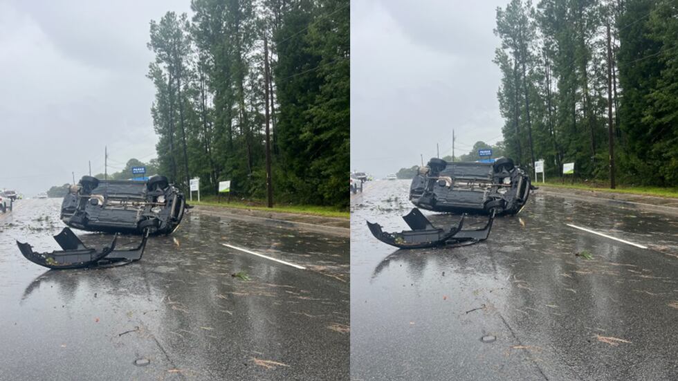 The Goose Creek Police Department shared pictures of a car flipped over in Goose Creek.