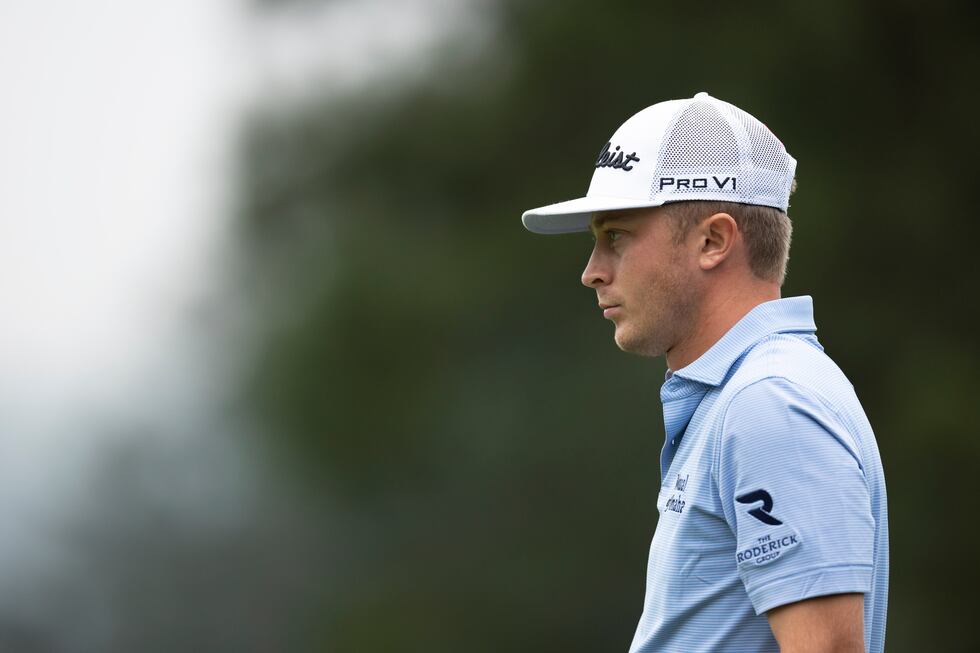 Amateur Ben Carr of the United States looks on from the No. 1green during the second round of...