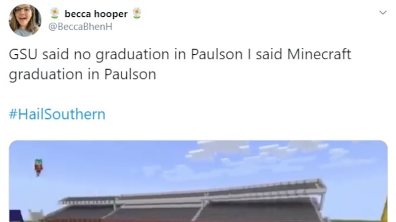 Paulson Stadium and the Georgia Southern University graduation ceremony created in Minecraft.