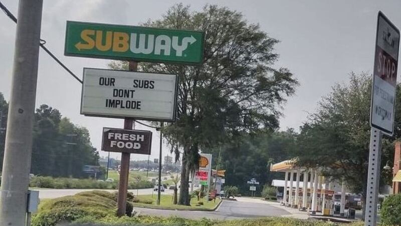 The sign on Sunday morning at the Subway location in Rincon, Ga. on Highway 21