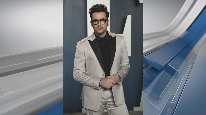 Dan Levy arrives at the Vanity Fair Oscar Party on Sunday, Feb. 9, 2020, in Beverly Hills,...