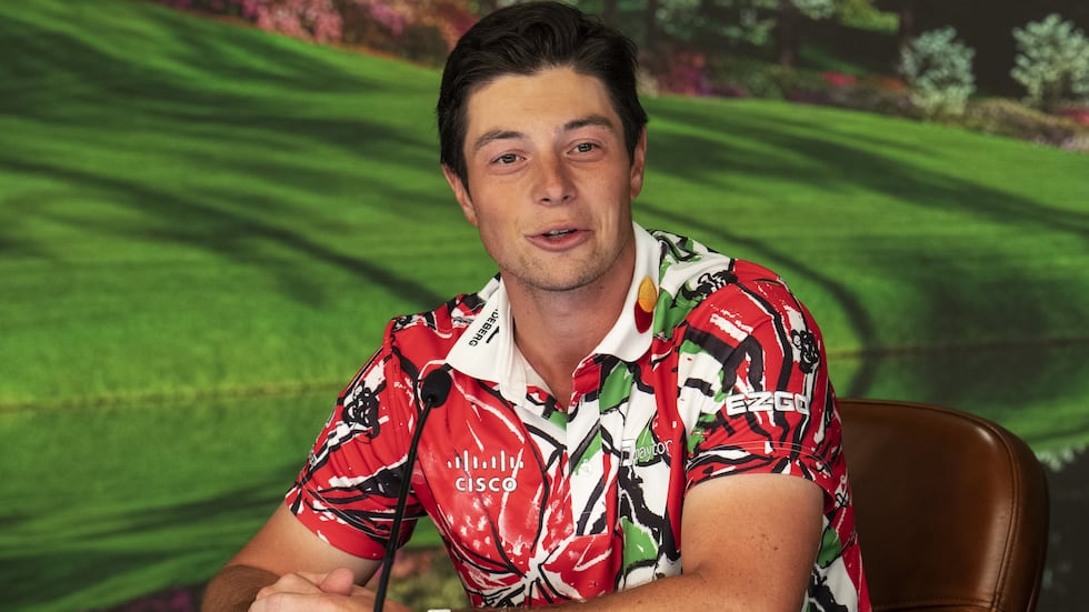 Viktor Hovland's brightly colored short got some attention Thursday at the Masters.