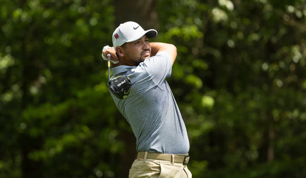 Jason Day of Australia plays a stroke from the No. 2 tee during the first round of the 2023...