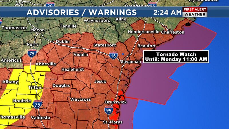 Almost all counties in the WTOC Viewing Area are now under a tornado watch until 11am.